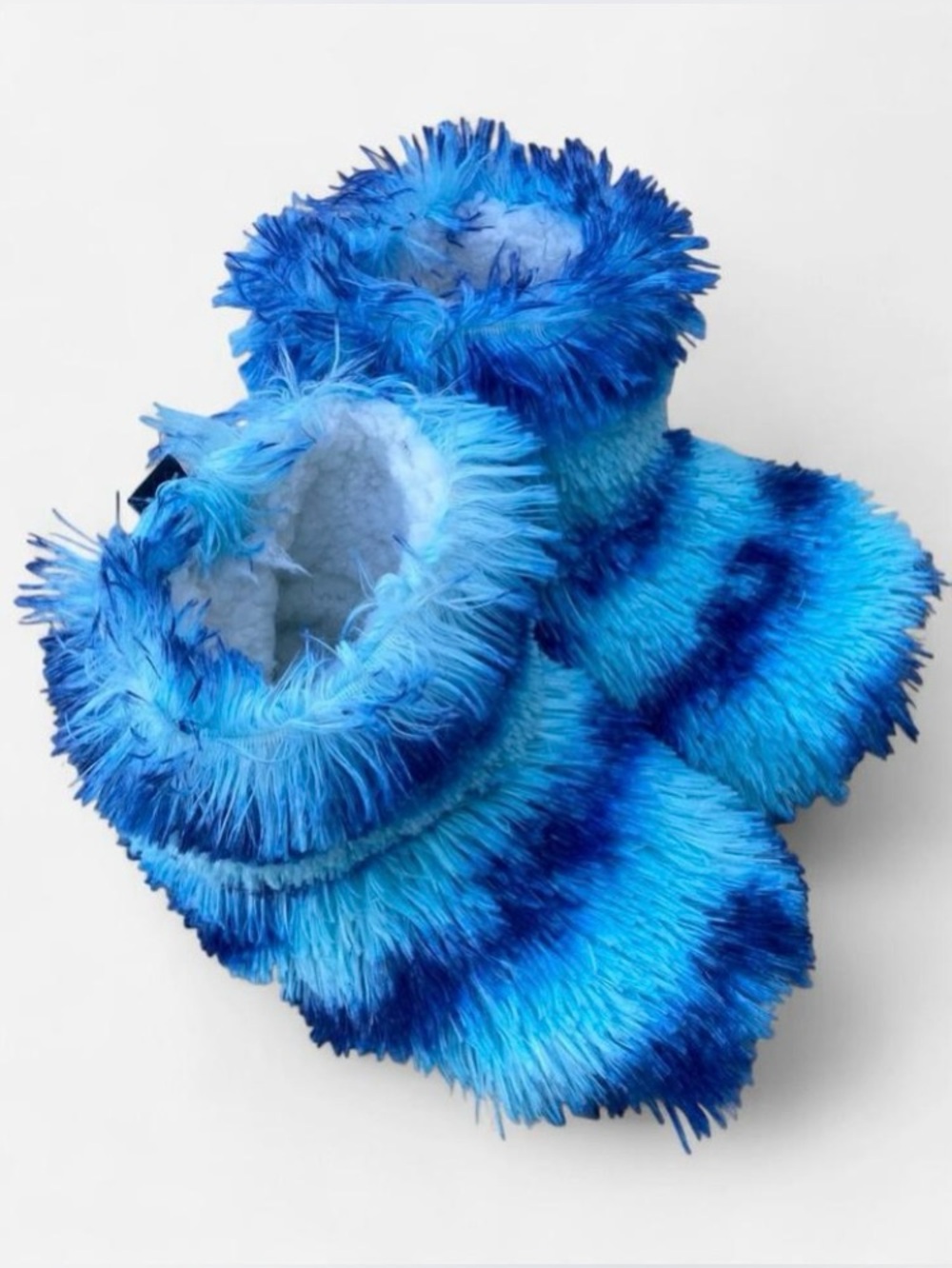 Justice Scene Core Blue & Teal Striped Fuzzy Booties